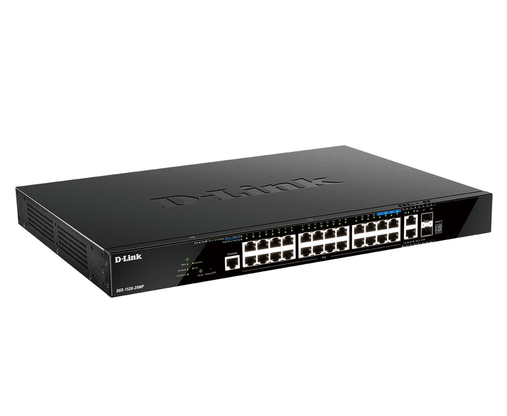 D-Link DGS-1520-28MP/E commutateur réseau Géré L3 Gigabit Ethernet (10/100/1000) Connexion Ethernet, supportant l'alimentation via ce port (PoE) 1U Noir