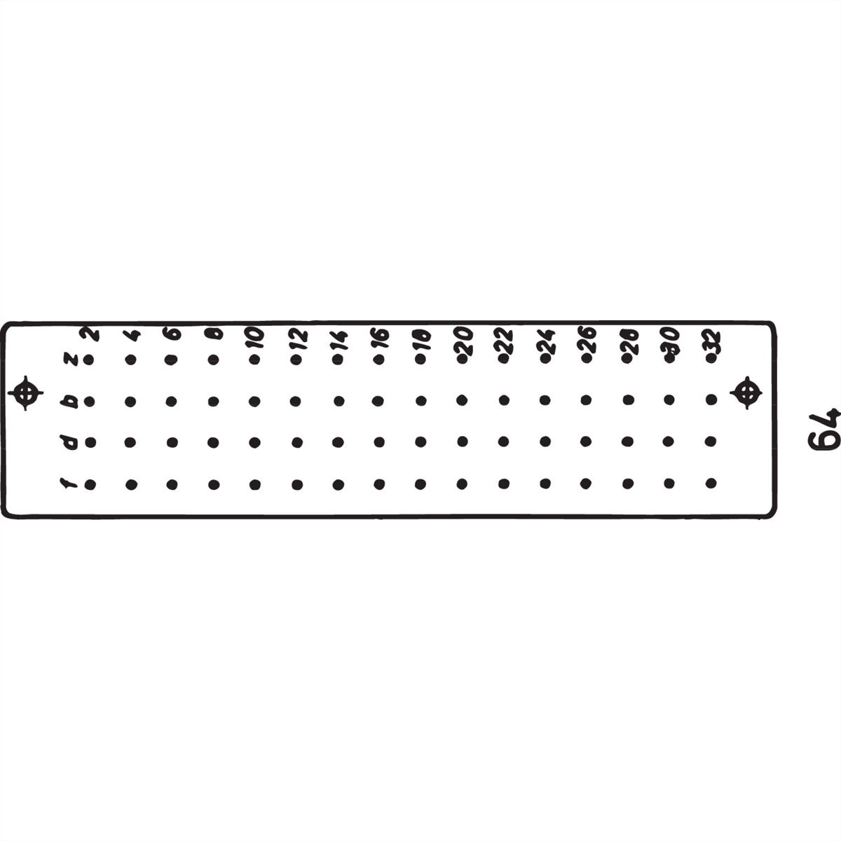 Connecteur SCHROFF de type G, EN 60603, DIN 41612, femelle, 64 contacts, wire-wrap, 22 mm