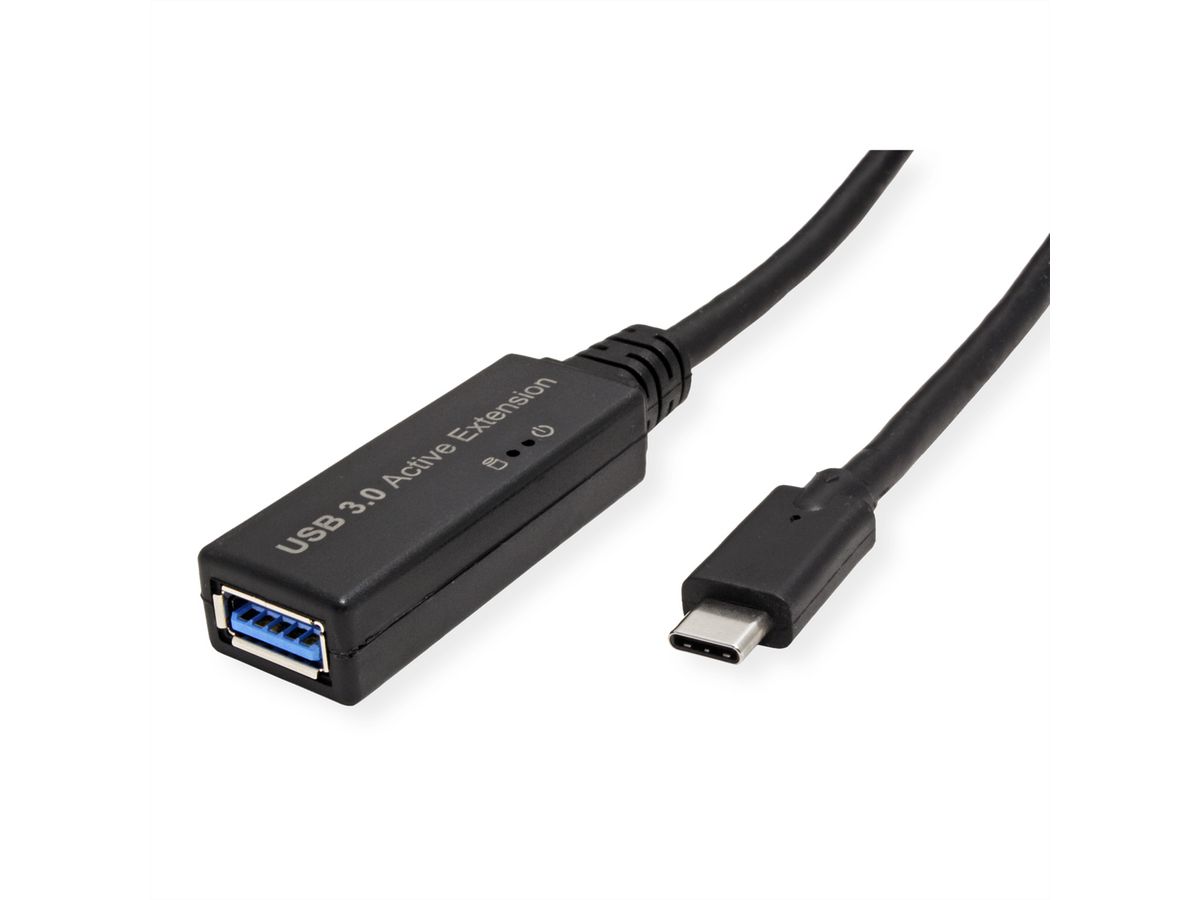 ROLINE Câble prolongateur USB 3.2 Gen 1 actif, Type A - C, noir, 5 m