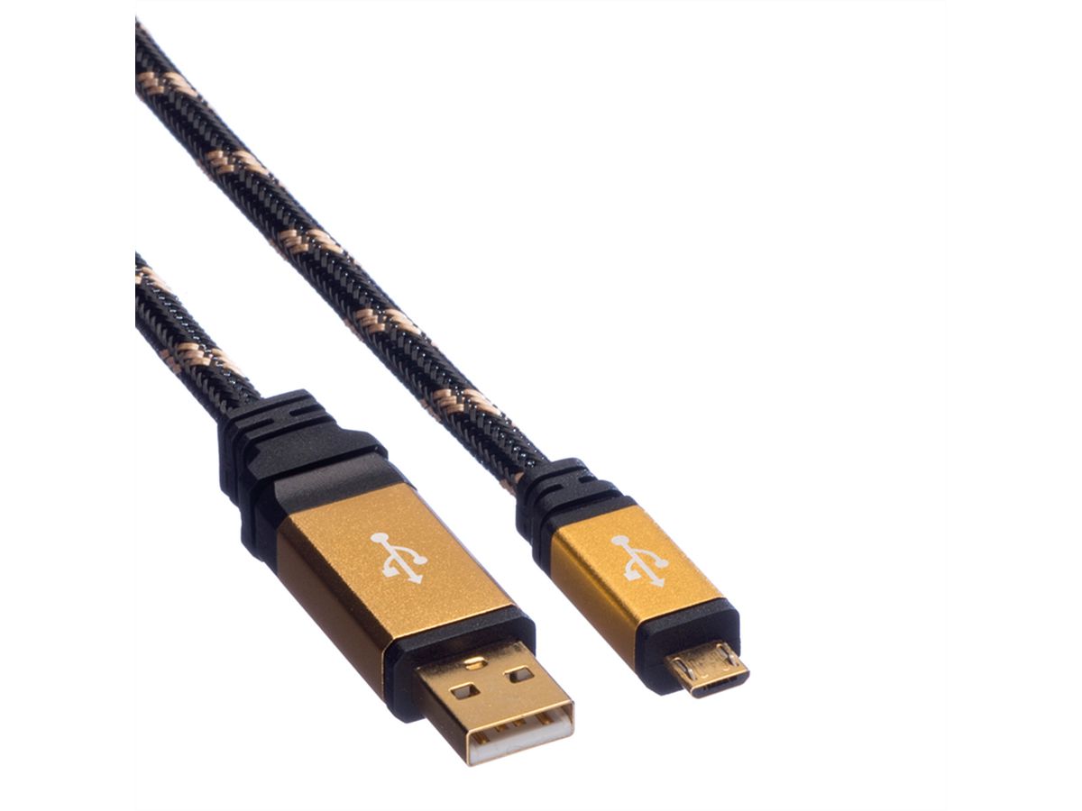 ROLINE GOLD Câble USB 2.0, USB A mâle - Micro USB B mâle, 0,8 m