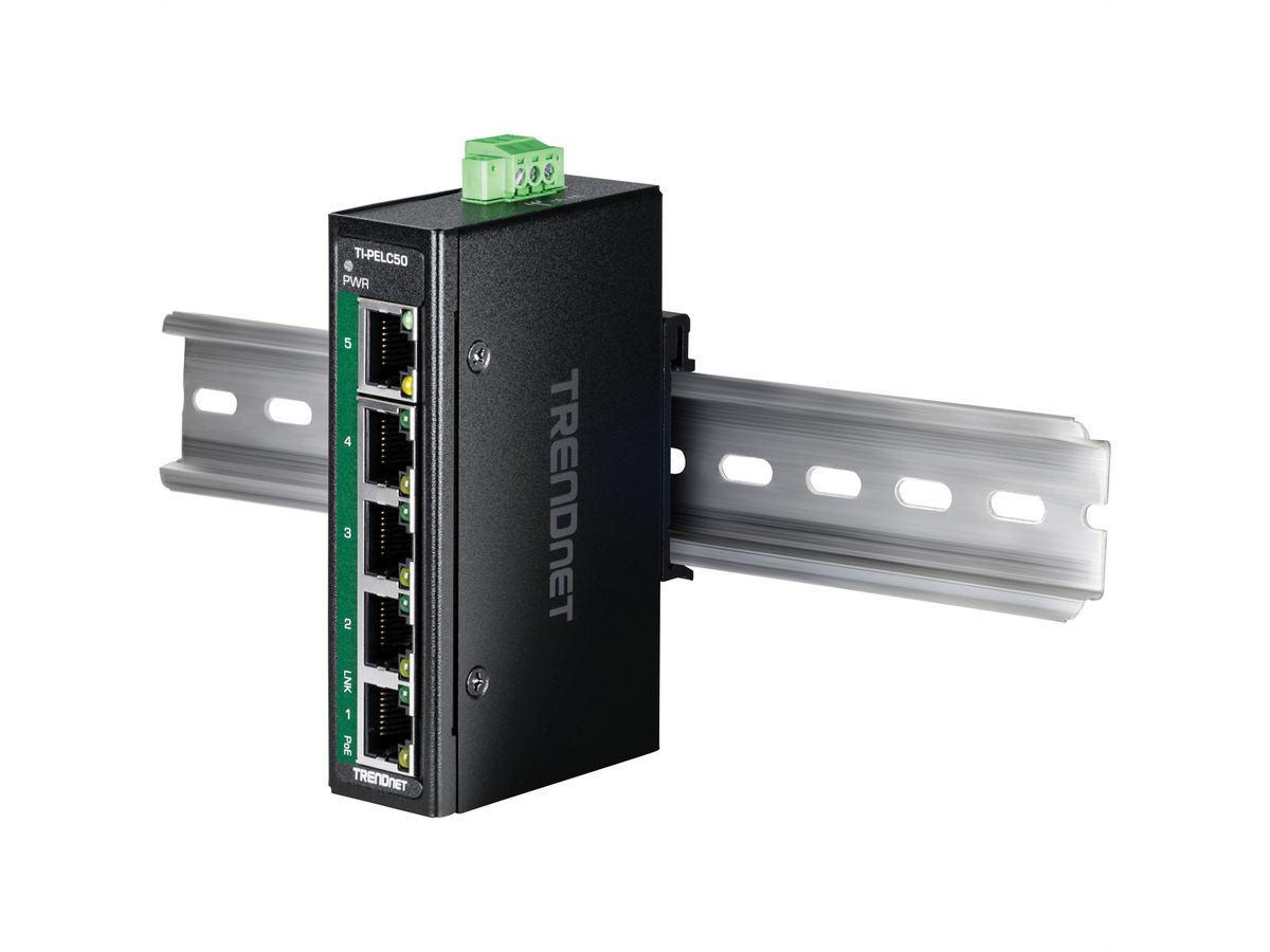 TRENDnet  TI-PELC50 Mini switch industriel rail DIN Fast Ethernet PoE+ à 5 ports