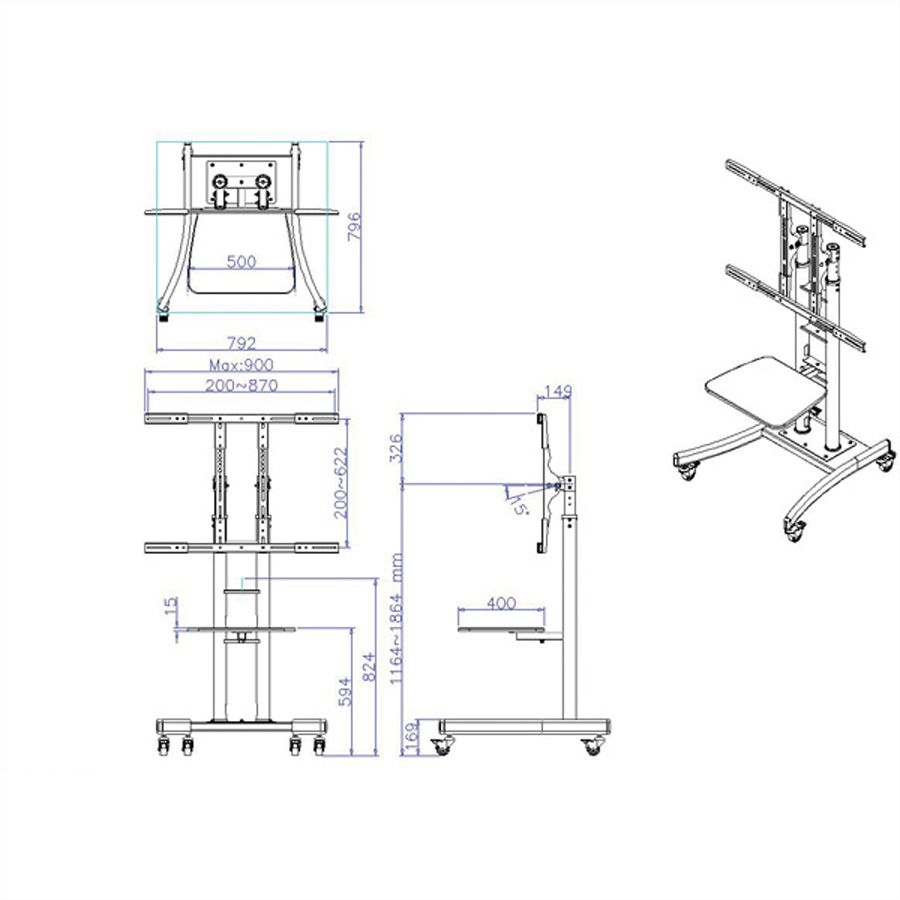 VALUE Support LCD/TV sur roues, jusqu'à 125kg (32" - 100"), noir