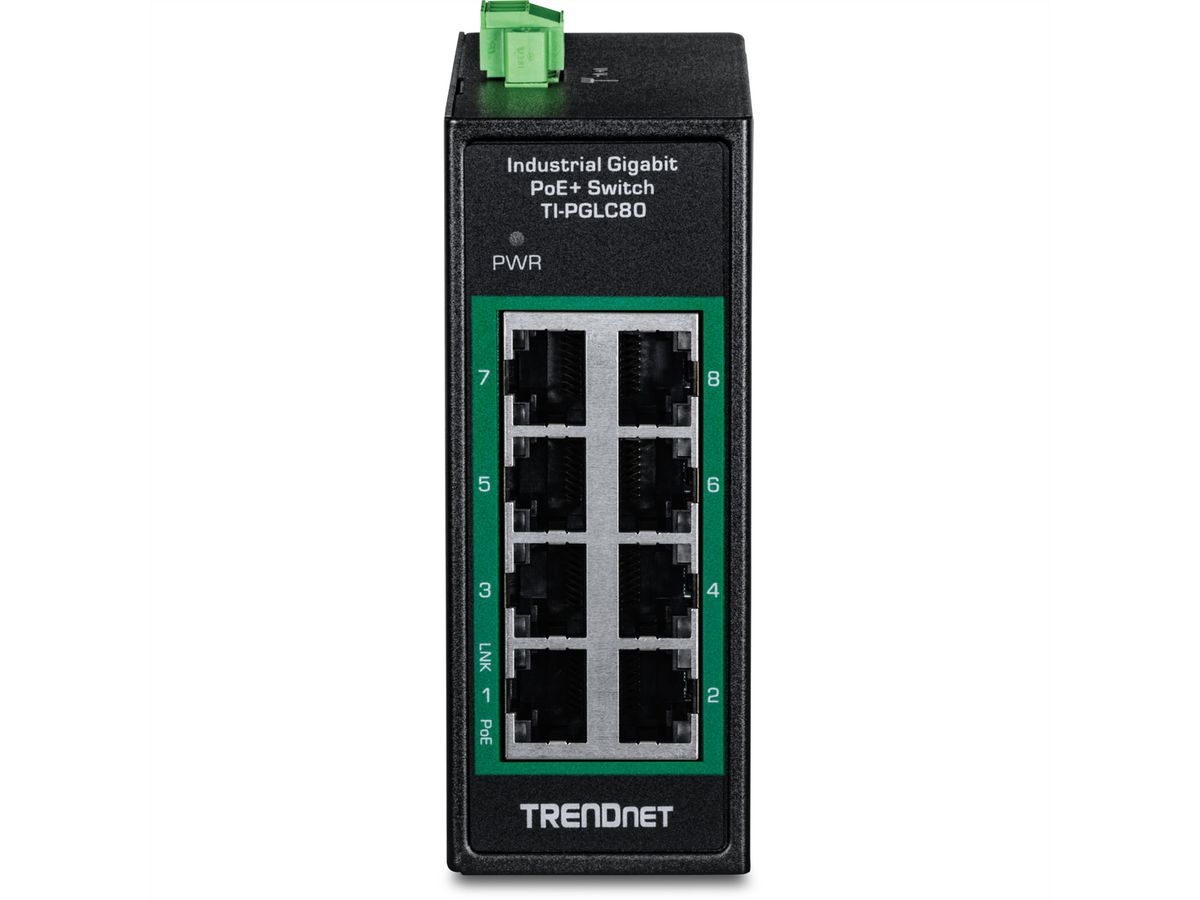 TRENDnet  TI-PGLC80 Mini switch Rail DIN PoE+ Gigabit industriel à 8 ports