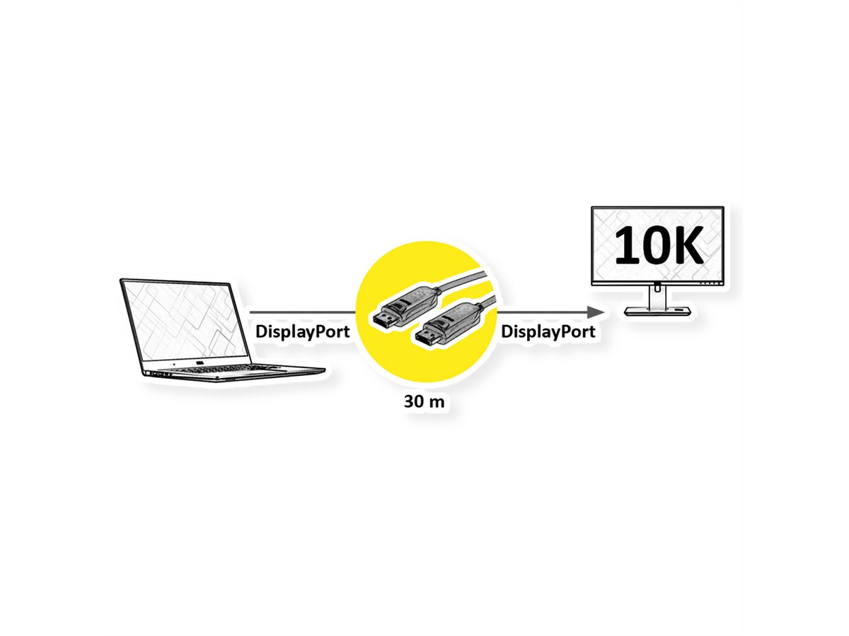 ROLINE Câble DisplayPort v2.1 (AOC), M/M, 30 m