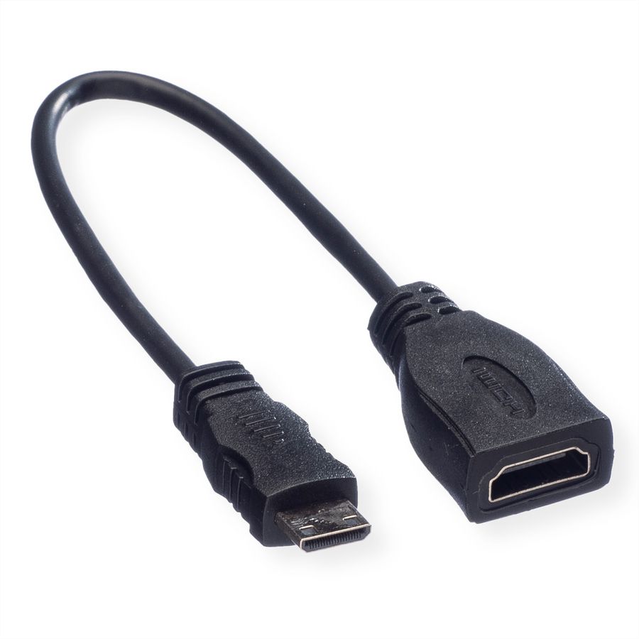 ROLINE Câble HDMI High Speed avec Ethernet, HDMI F - Mini HDMI M, 0,15 m