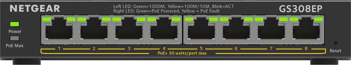 NETGEAR 8-Port Gigabit Ethernet PoE+ Plus Switch (GS308EP) Géré L2/L3 Gigabit Ethernet (10/100/1000) Connexion Ethernet, supportant l'alimentation via ce port (PoE) Noir
