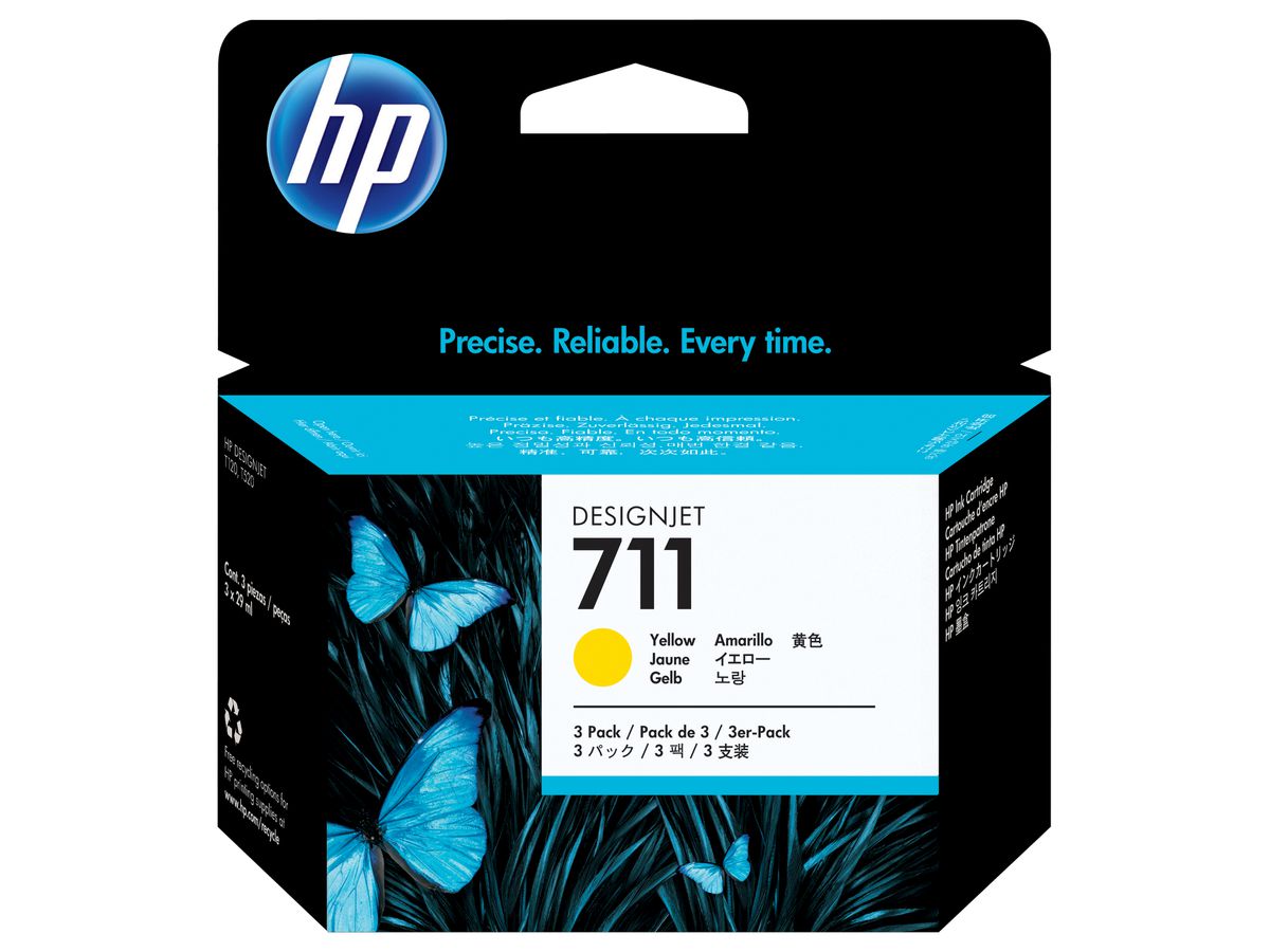 HP 711 pack de 3 cartouches d'encre DesignJet jaune, 29 ml