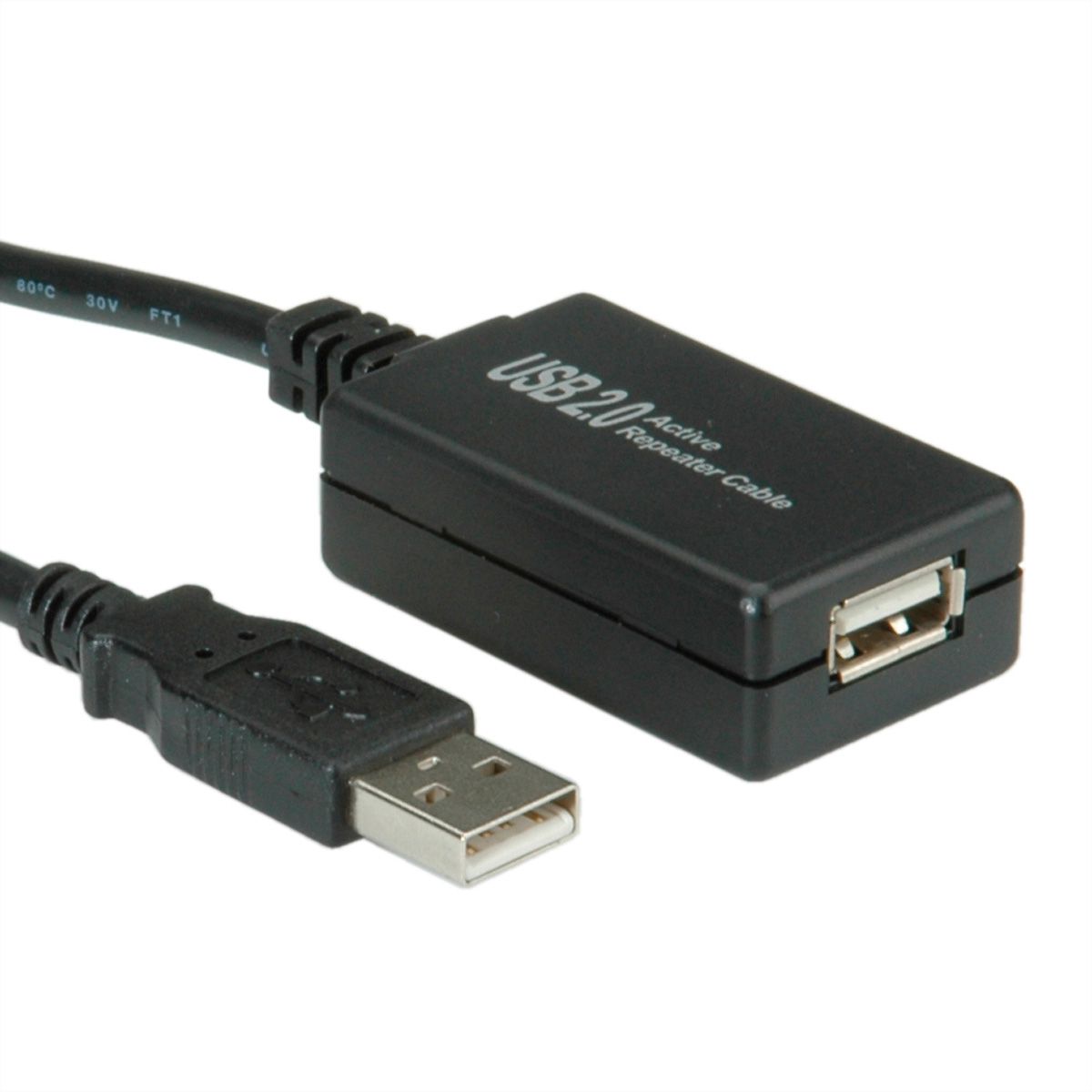 VALUE USB Prolongation active 2.0 avec Repeater, noir, 12 m
