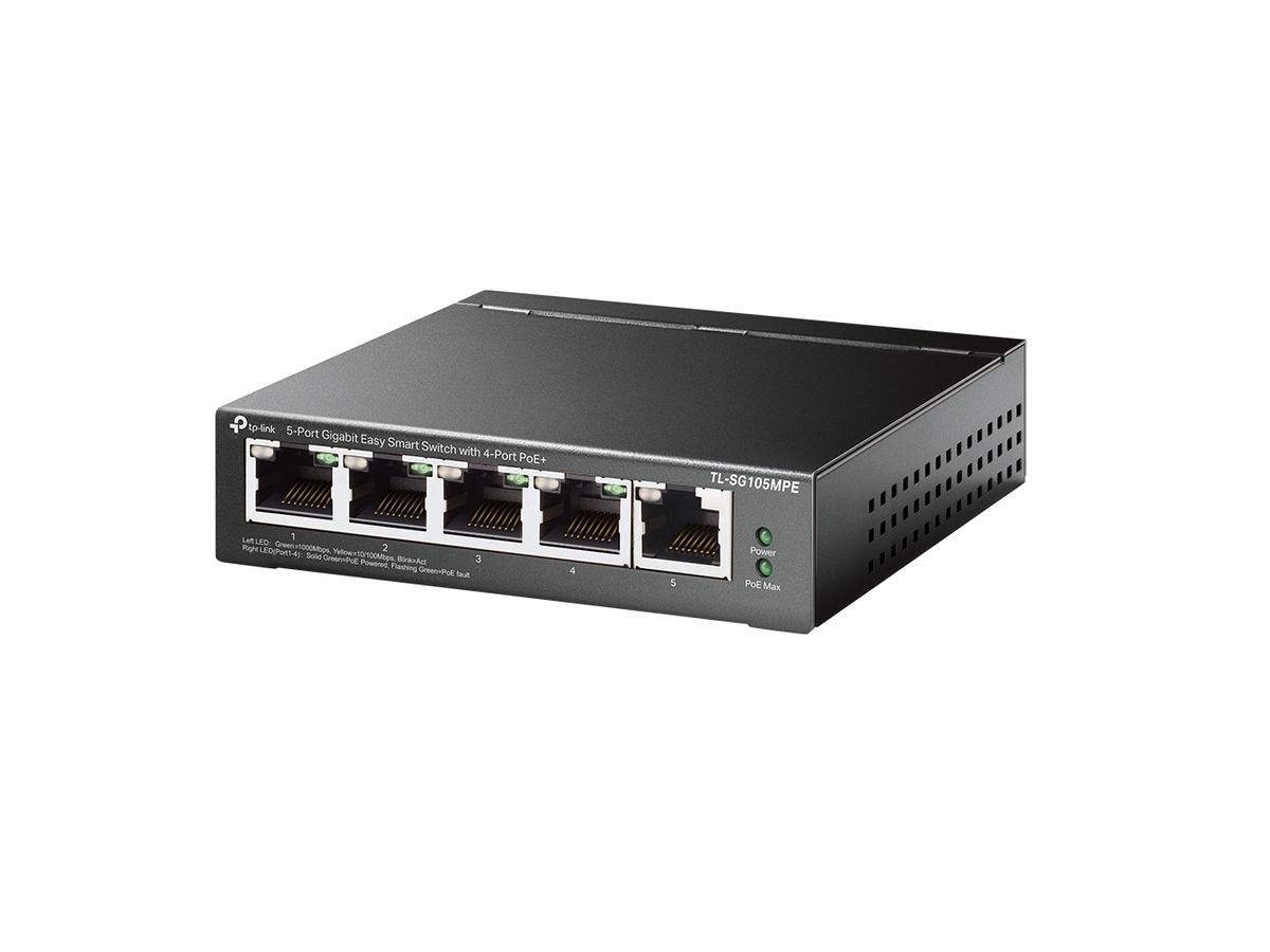 TP-Link TL-SG105MPE commutateur réseau L2 Gigabit Ethernet (10/100/1000) Connexion Ethernet, supportant l'alimentation via ce port (PoE) Noir