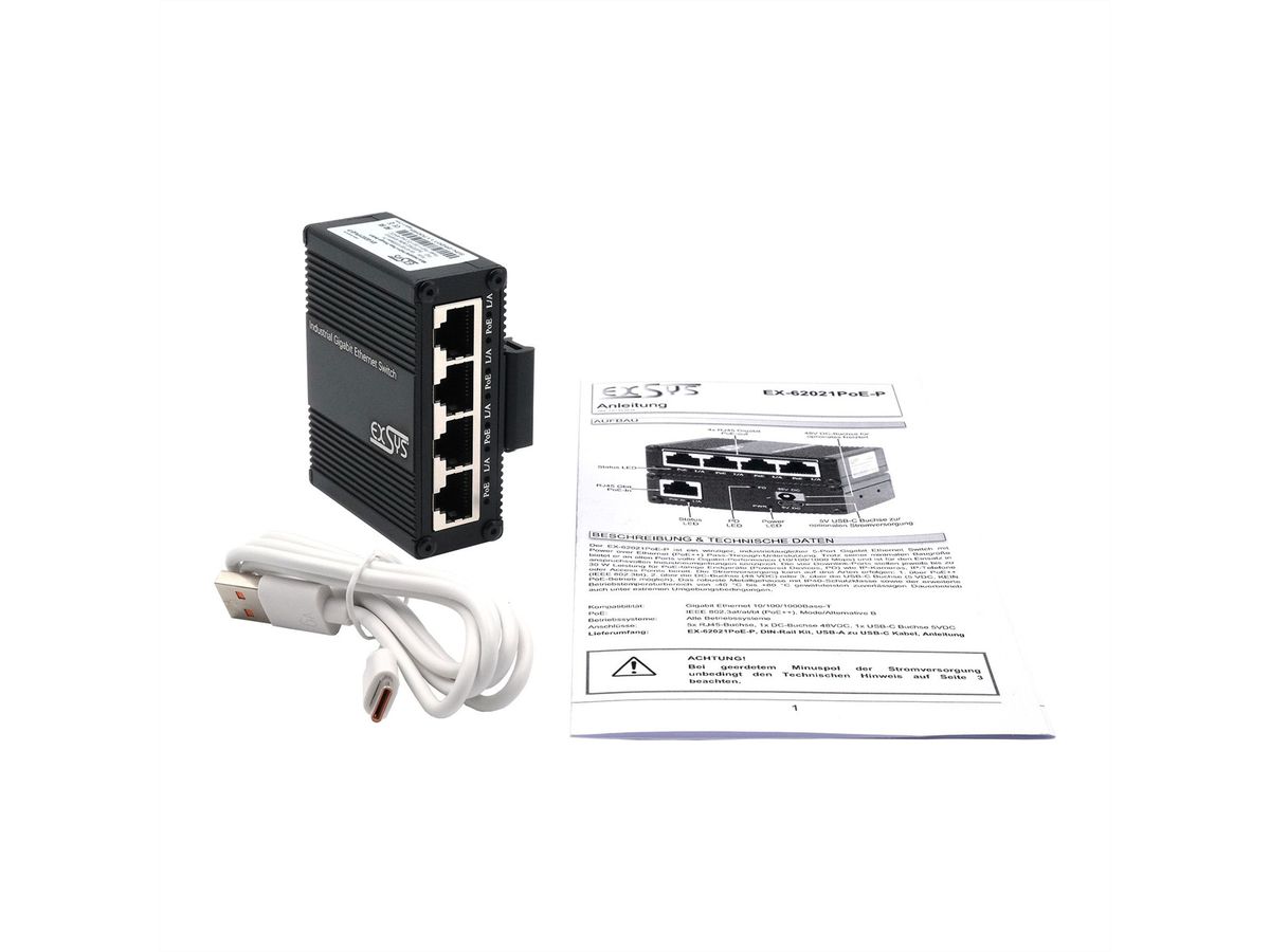 EXSYS EX-62021PoE-P Micro commutateur industriel Gigabit PoE à 5 ports, non géré