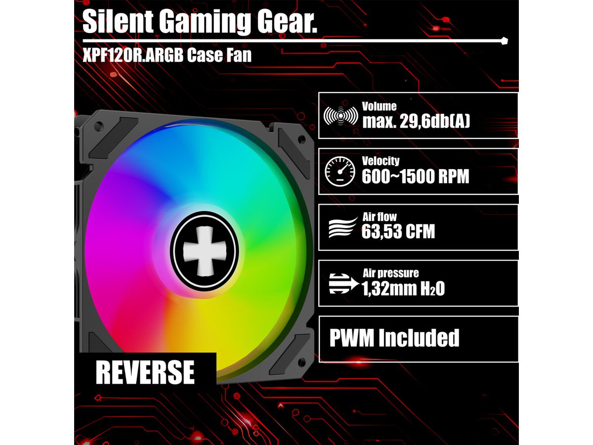 XILENCE Performance A+ REVERSE XF065, Ventilateur LED ARGB 120 mm noir