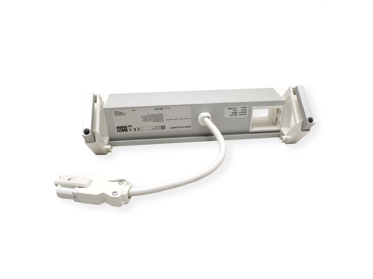 BACHMANN DESK2 ALU WHITE 2xUTE 1xCM 1xUSB A/C 22W 0,2m GST18