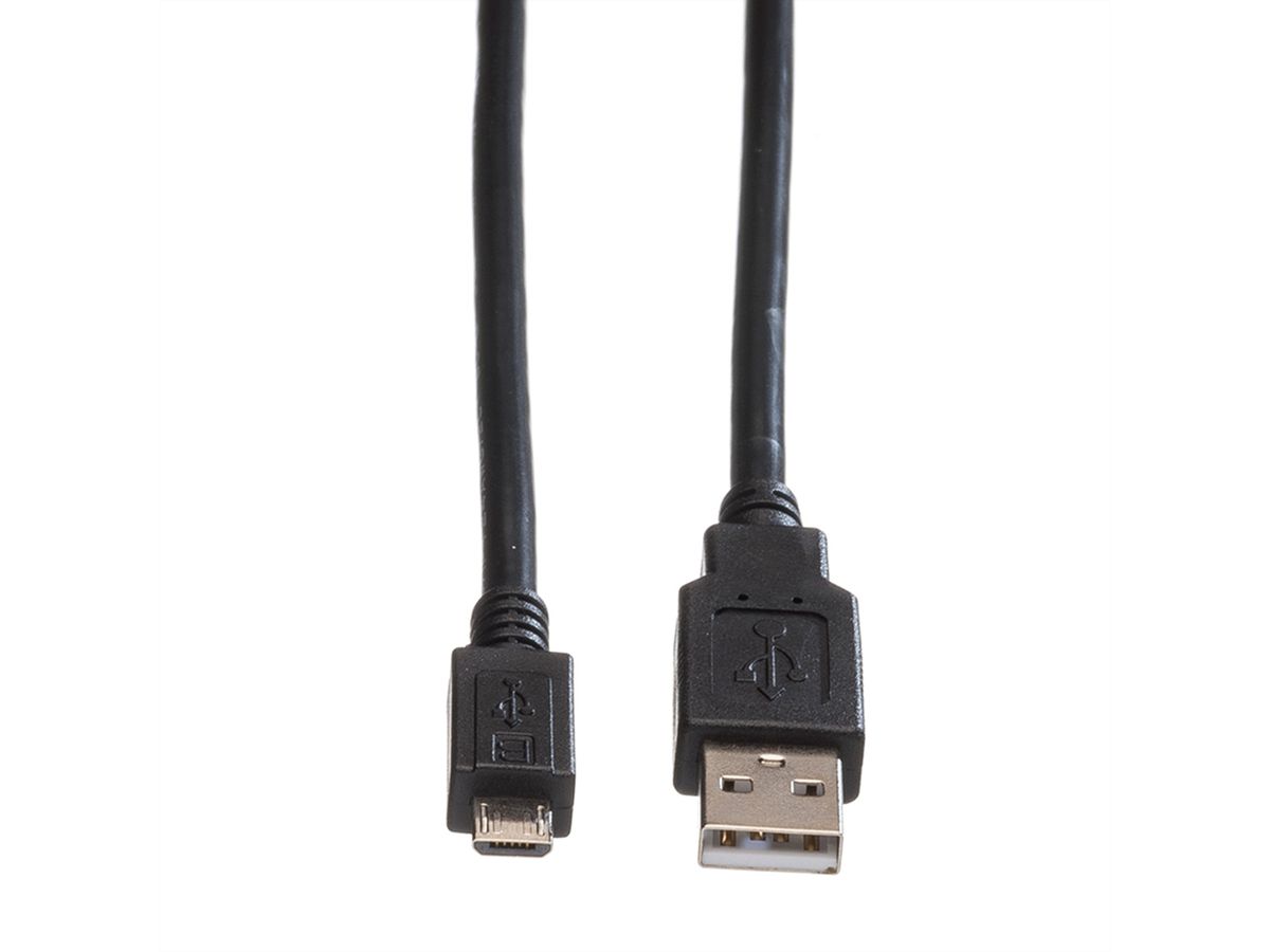ROLINE Câble USB 2.0, USB A mâle - Micro USB B mâle, noir, 0,15 m