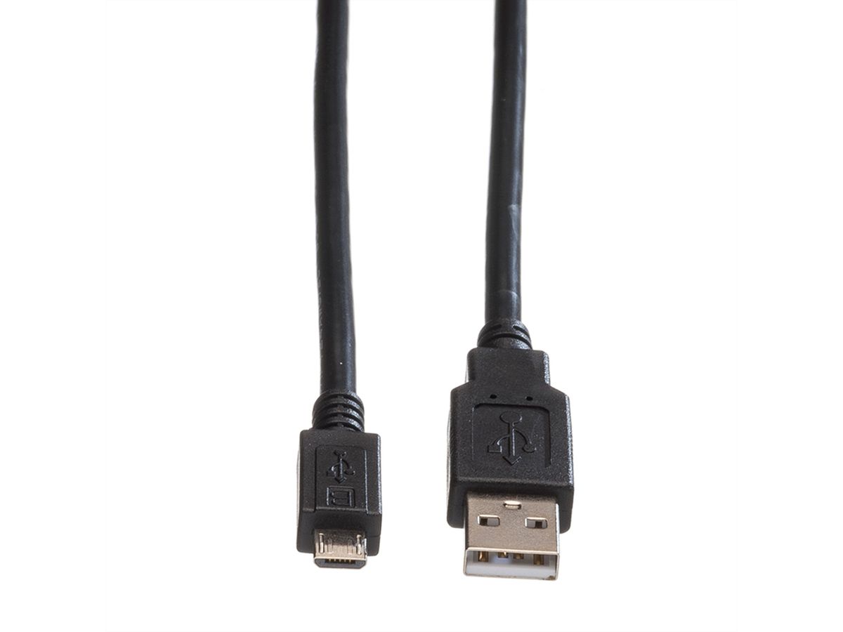 ROLINE Câble USB 2.0, USB A mâle - Micro USB B mâle, noir, 1,8 m