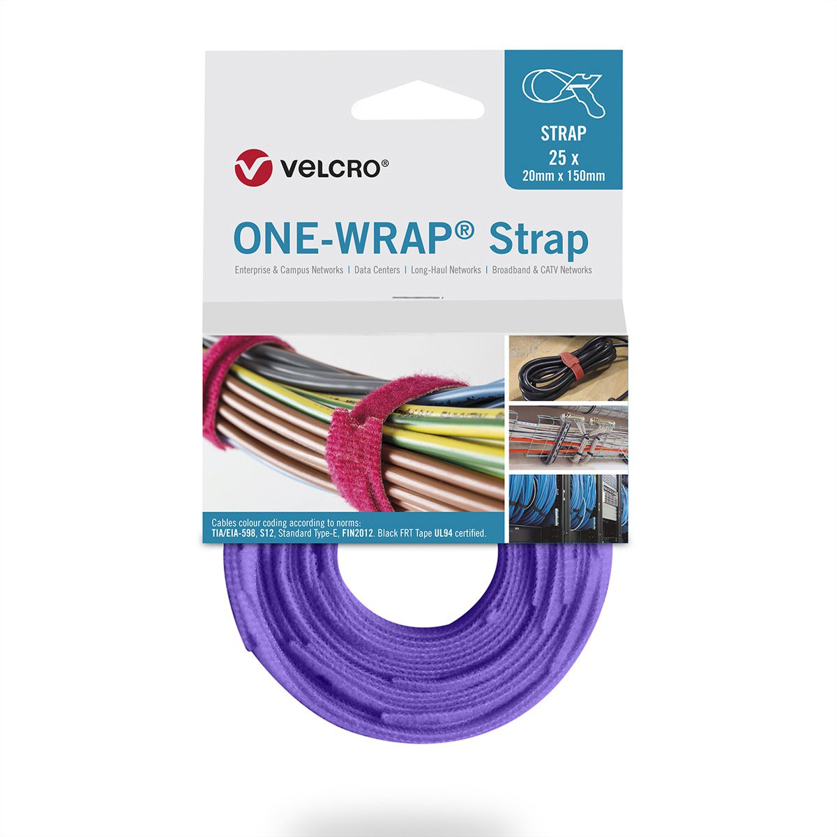 VELCRO® One Wrap® Strap 20mm x 200mm, 25 pièces, violet