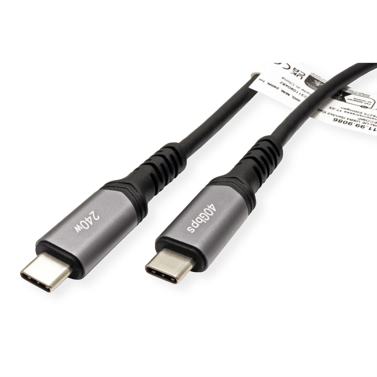 VALUE Câble USB4 Gen3x2, C–C, M/M, 8K UHD-2, 40Gbit/s, 240W, noir, 0,5 m