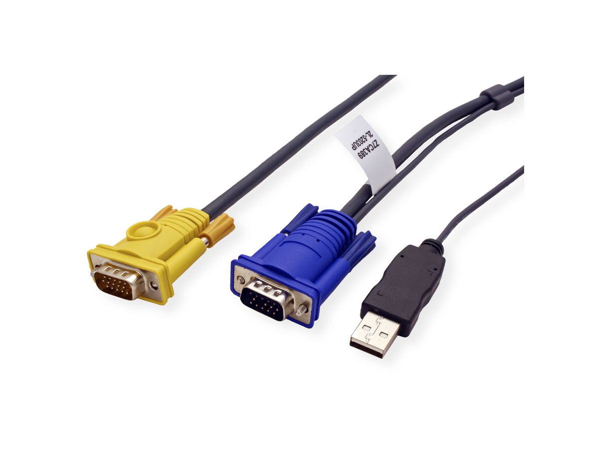 ATEN 2L-5203UP Câble KVM VGA USB (avec convertisseur PS/2-USB intégré), noir, 3 m