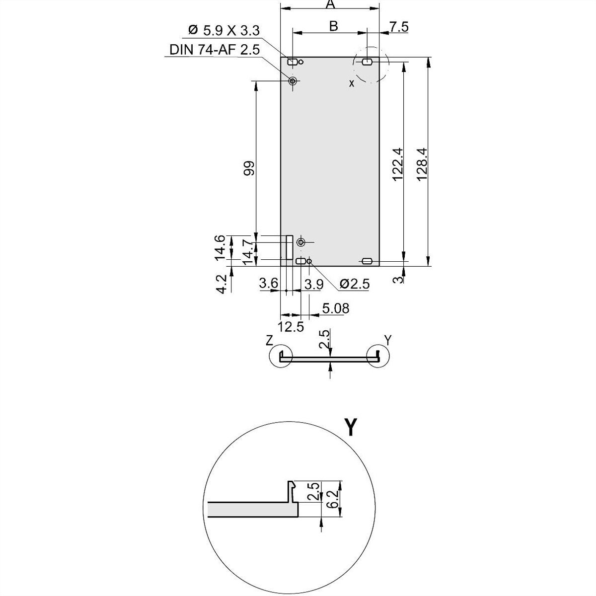 SCHROFF Plug-In Unit U-Profile Face avant pour poignée Forme 1, 3 U, 6 CV, 2,5 mm, Al, Anodisé frontal, Conducteur arrière