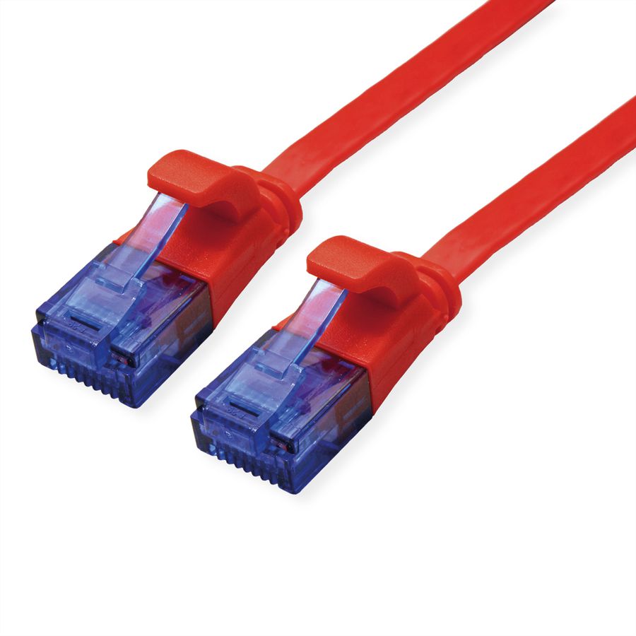 Cordon VALUE Cat.6A (Classe EA) UTP confectionné, plat, rouge, 0,5 m