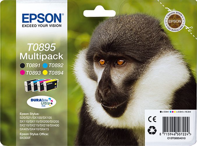 Epson Monkey Multipack "Singe" 4 couleurs - Encre DURABrite Ultra noire, cyan, magenta, jaune