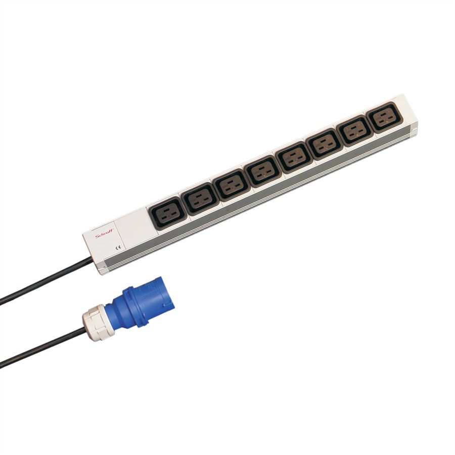 Bâti de prises SCHROFF, IEC C19, 16 A, IEC 60309 Plug, 8x IEC C19, 19"