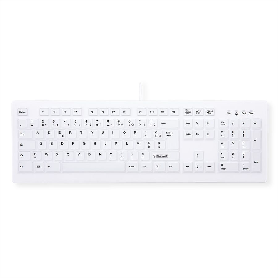 CHERRY MEDICAL KEY Clavier lavable avec pavé numérique, USB, blanc, IP65, MIS-D, VESA 75x75