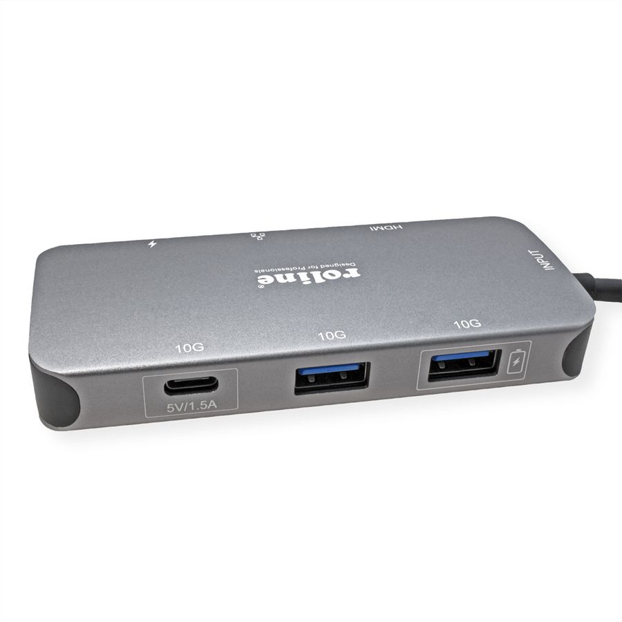 ROLINE Station d'accueil USB-C, HDMI 4K, USB-A, USB-C, PD, LAN