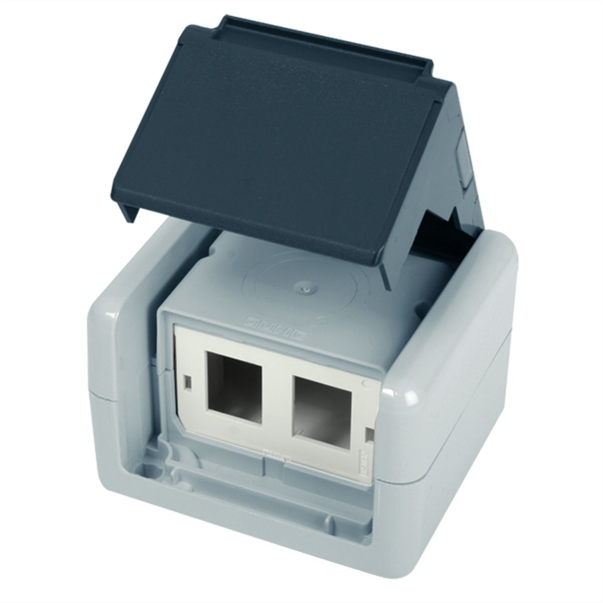TELEGÄRTNER Boîtier IP44, 75x86x58, gris, avec insert de montage pour module 2xAMJ