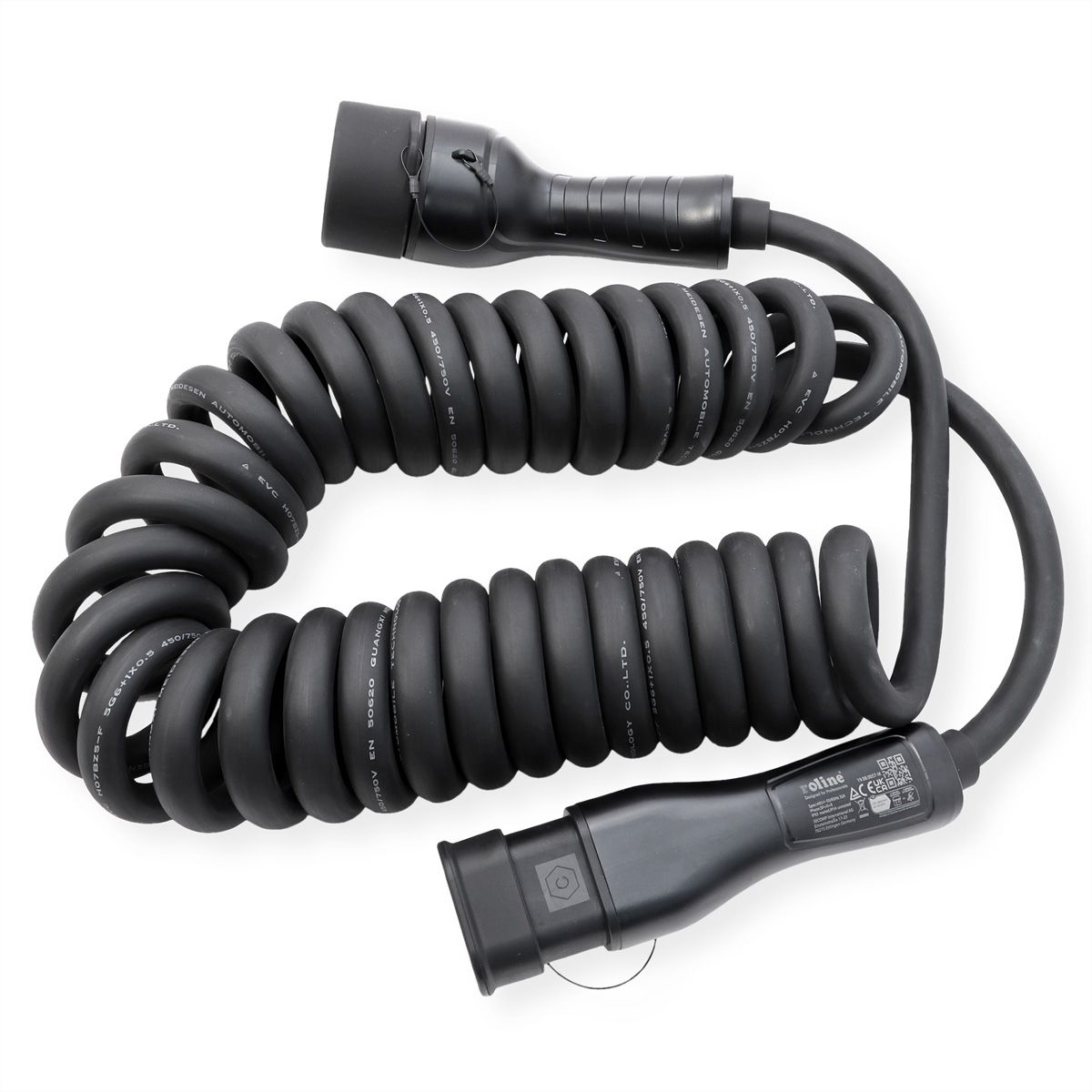 ROLINE Câble de recharge VE type2, 3-Phases, 480VAC (3P+N+E), 32 A, 22 kW, spirale (max. 5m)