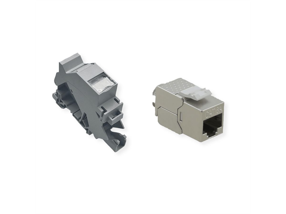ROLINE Adaptateur de rail DIN pour module Keystone, avec Keyston Cat.6A, blindé, 45°