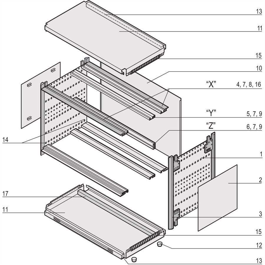 SCHROFF RatiopacPRO AIR Boîtier complet, bureau, blindage rétrofitable, garniture avant, 3/4 U, 28 HP, 255 mm