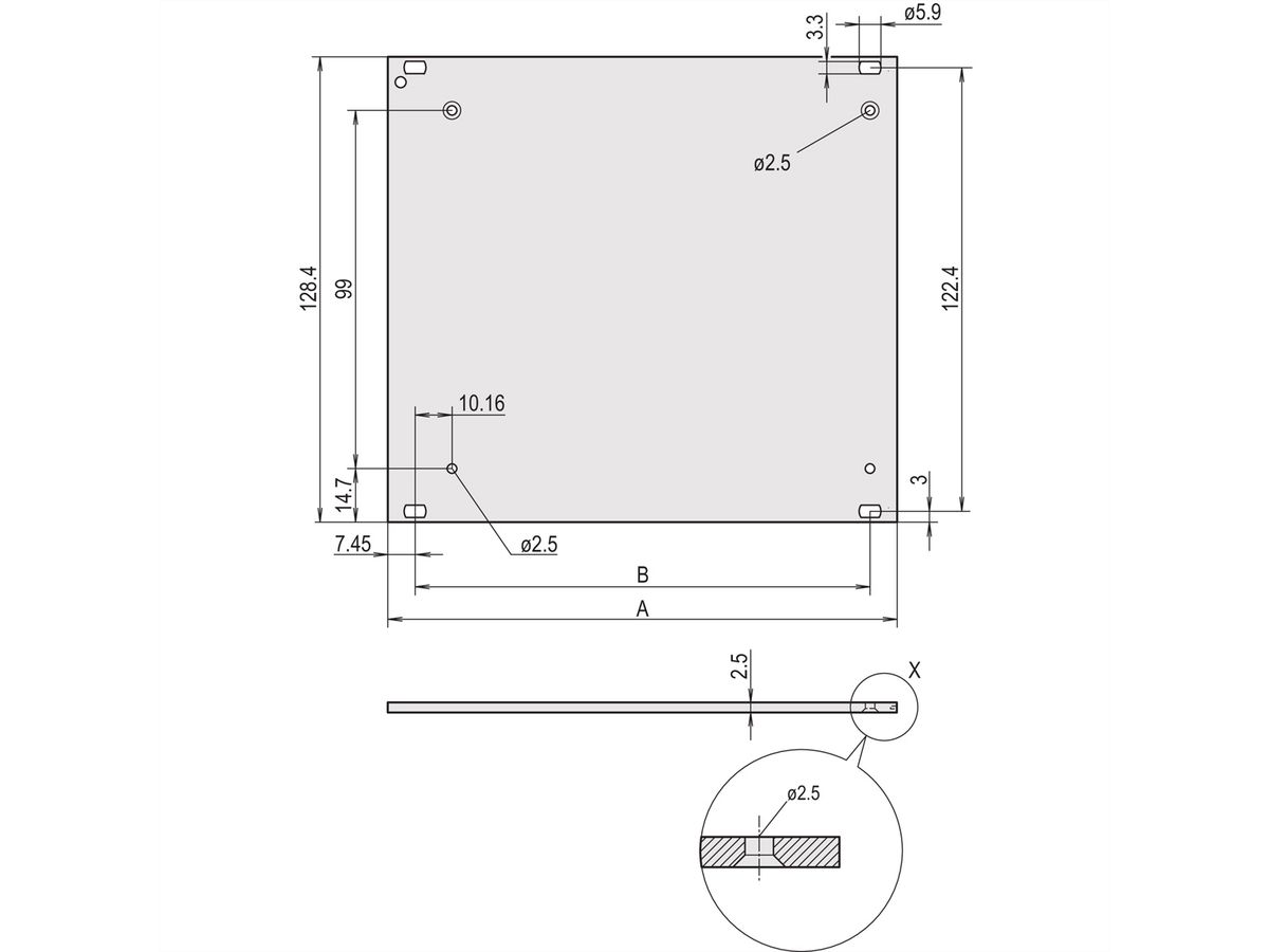 SCHROFF HF Frame Type Plug-In Unit Face avant, 3 U, 14HP, 2,5 mm, alu, anodisé avant, conducteur arrière