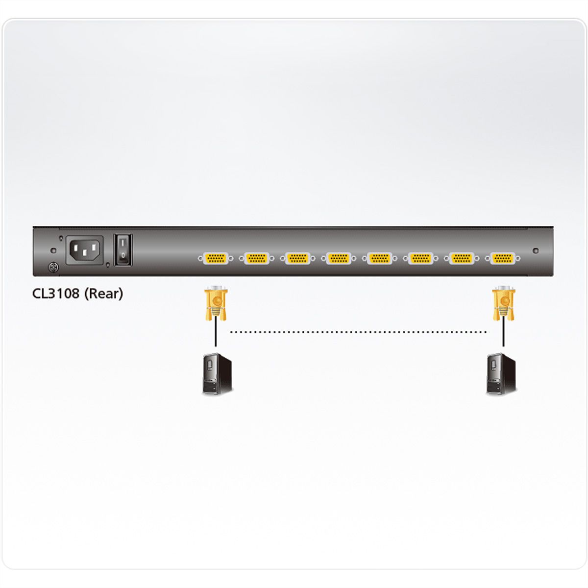 ATEN CL3108NX Commutateur KVM, 18,5" TFT, VGA, PS/2-USB, 8 ports, IT-Layout