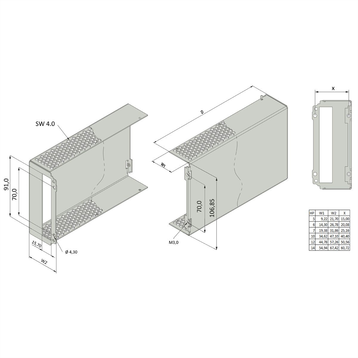 Capot perforé SCHROFF pour PIU à cadre, 3U, 10HP, 227D