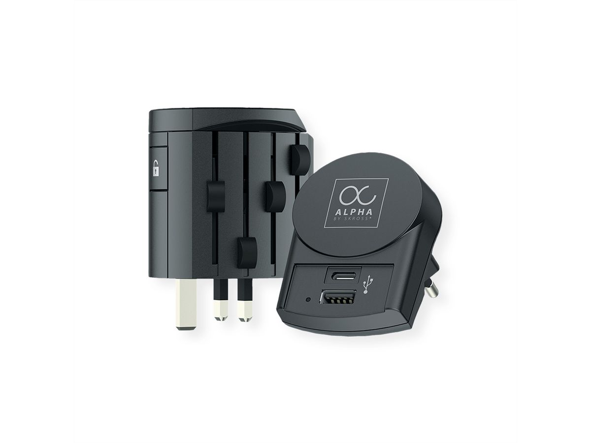 SKROSS Alpha avec chargeur USB Europe Adaptateur de voyage universel A/C, monde