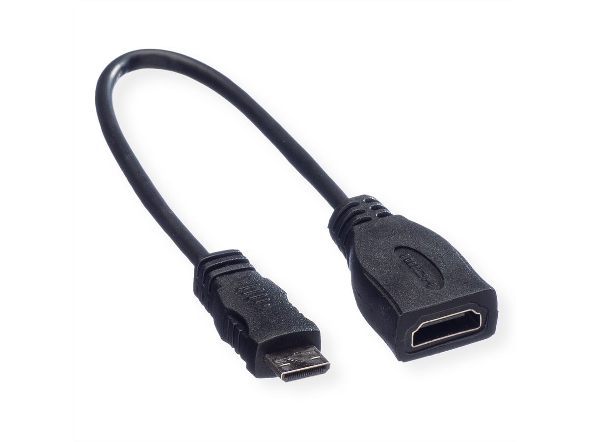 ROLINE Câble HDMI High Speed avec Ethernet, HDMI F - Mini HDMI M, 0,15 m