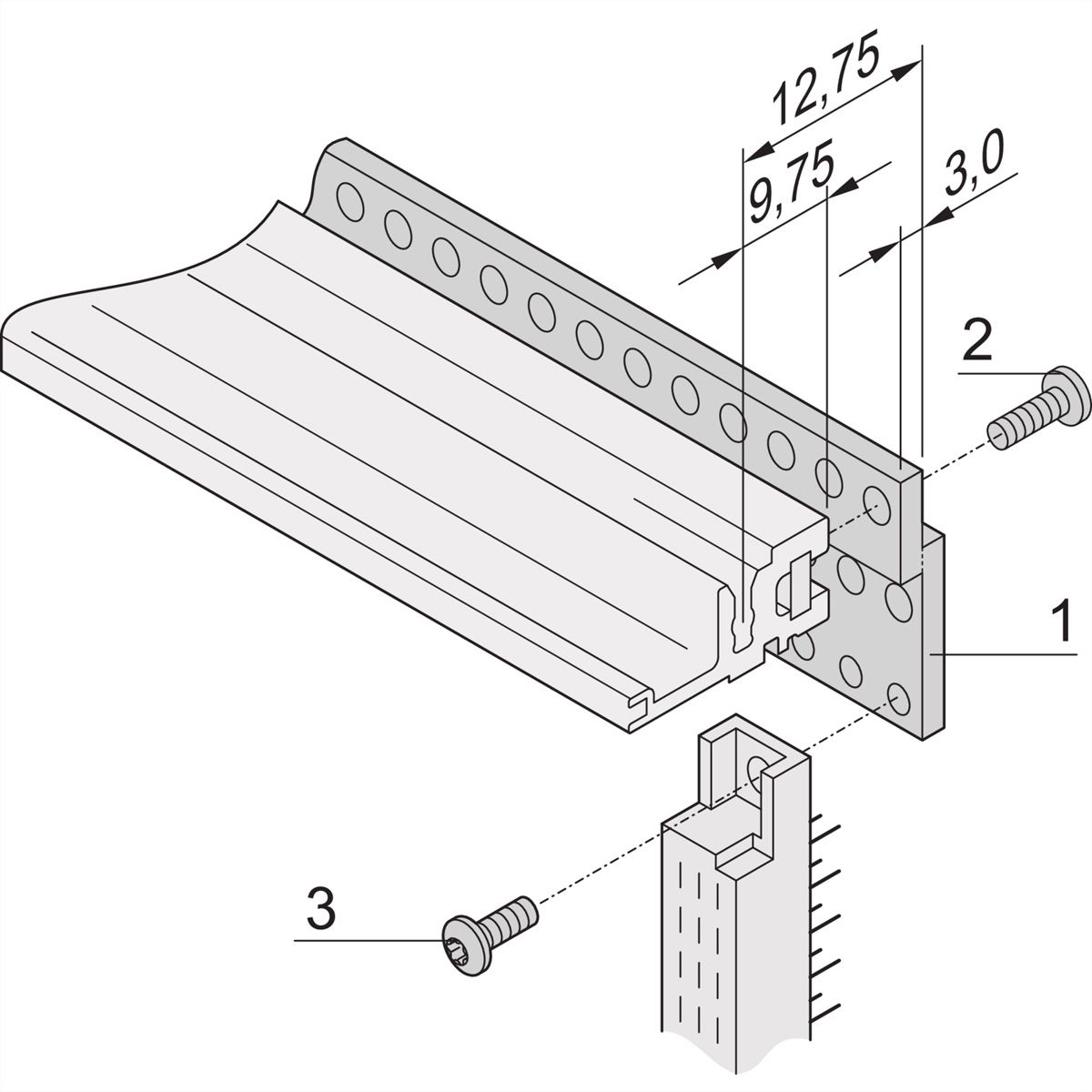 SCHROFF Rail en Z pour connecteur, EN 60603-2, 4 CV