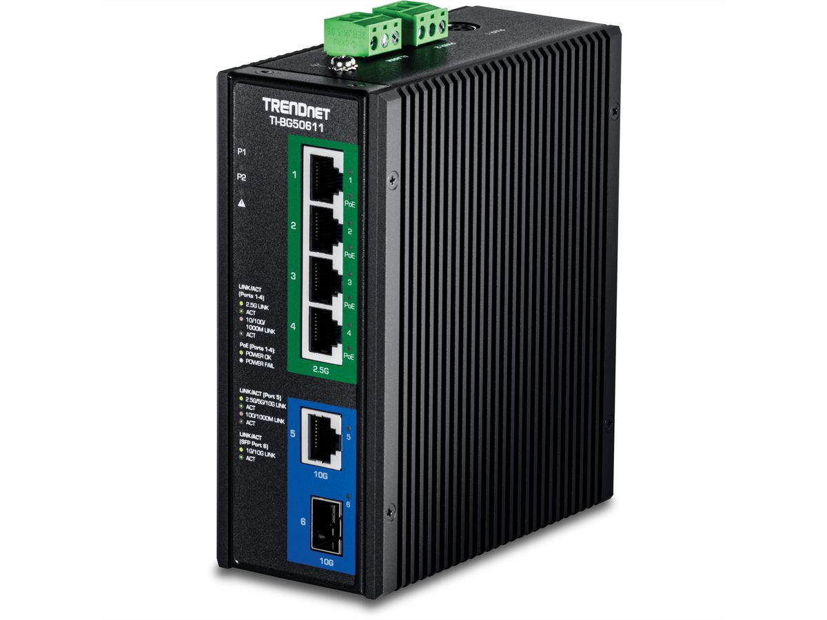 TRENDnet TI-BG50611 Switch Rail DIN PoE++ industriel 2,5G à 6 ports avec ports 10G