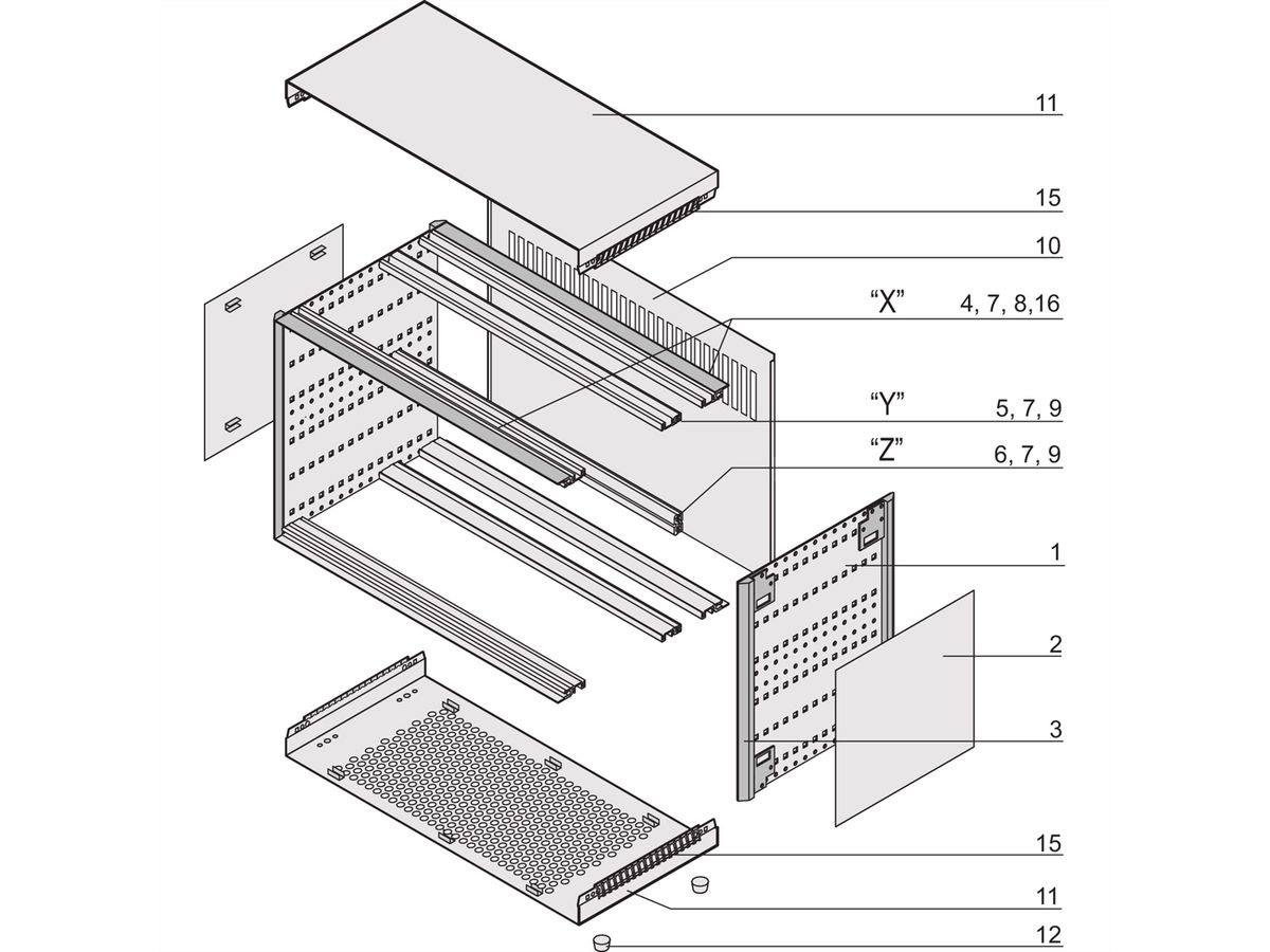 SCHROFF RatiopacPRO, Mallette complète, de bureau, blindée, avec garniture frontale, 3 U, 84 HP, 435 mm