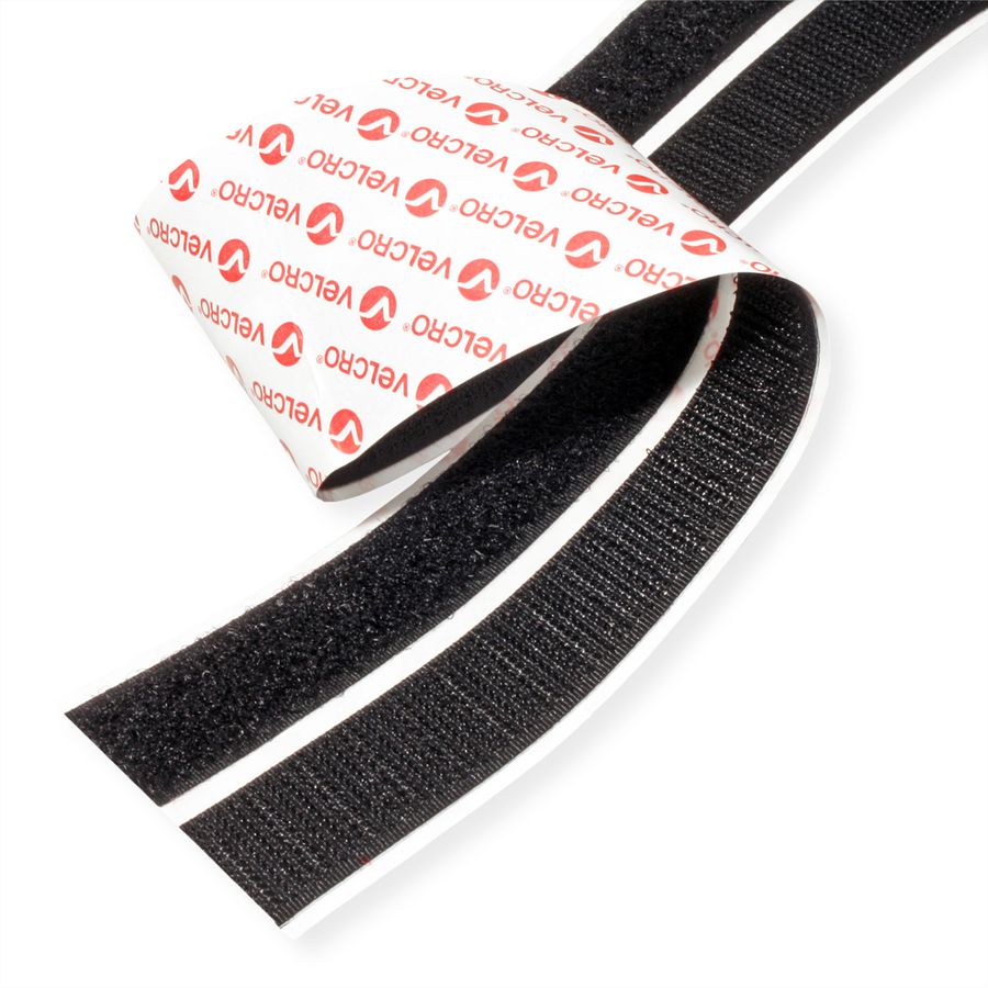 VELCRO® Bande 20mmx10m noir, crochets & velours autocollants