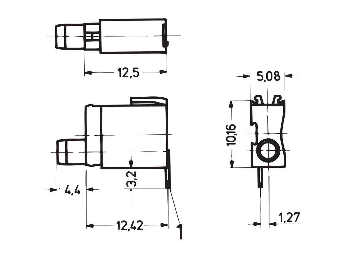 Prise de test à DEL unique SCHROFF, Ø 2 mm, type court, plan de montage 1