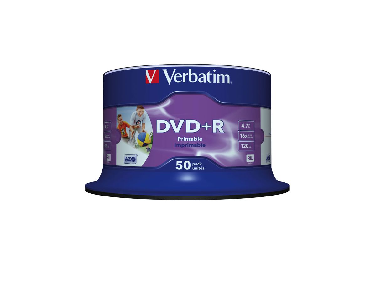 Verbatim DVD+R Wide Inkjet Printable No ID Brand 4,7 Go 50 pièce(s)