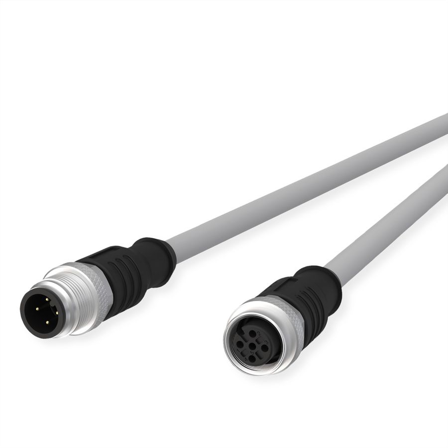 METZ CONNECT Câble de capteur/actionneur M12, codage A, M12 connecteur droit - M12 connecteur femelle droit, gris, 10 m