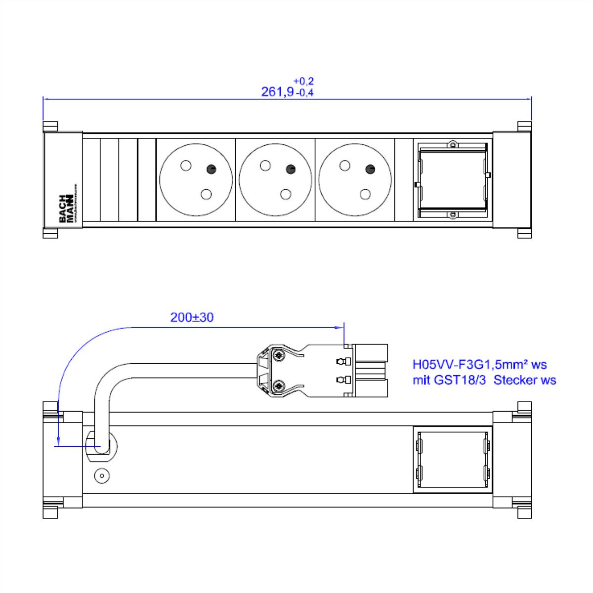 BACHMANN POWER FRAME 3xUTE 1xCM 0,2m GST18 RAL9010