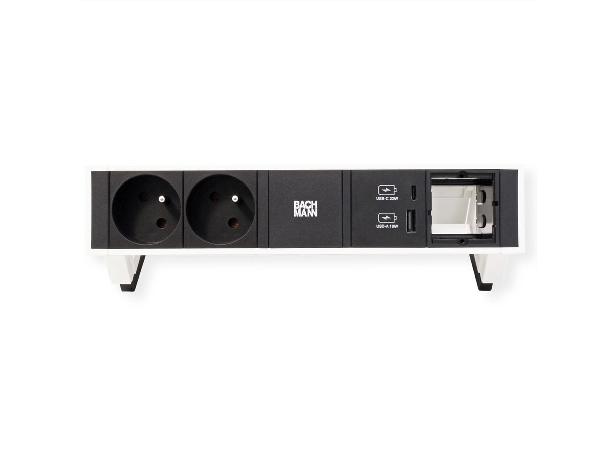 BACHMANN DESK2 2xUTE 1xUSB A/C 22W 1xCM 0,2m GST18 RAL9010