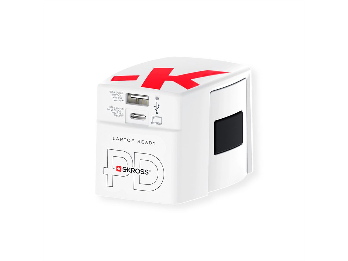 SKROSS Chargeur USB universel A/C 65PD avec câble USB-C, monde