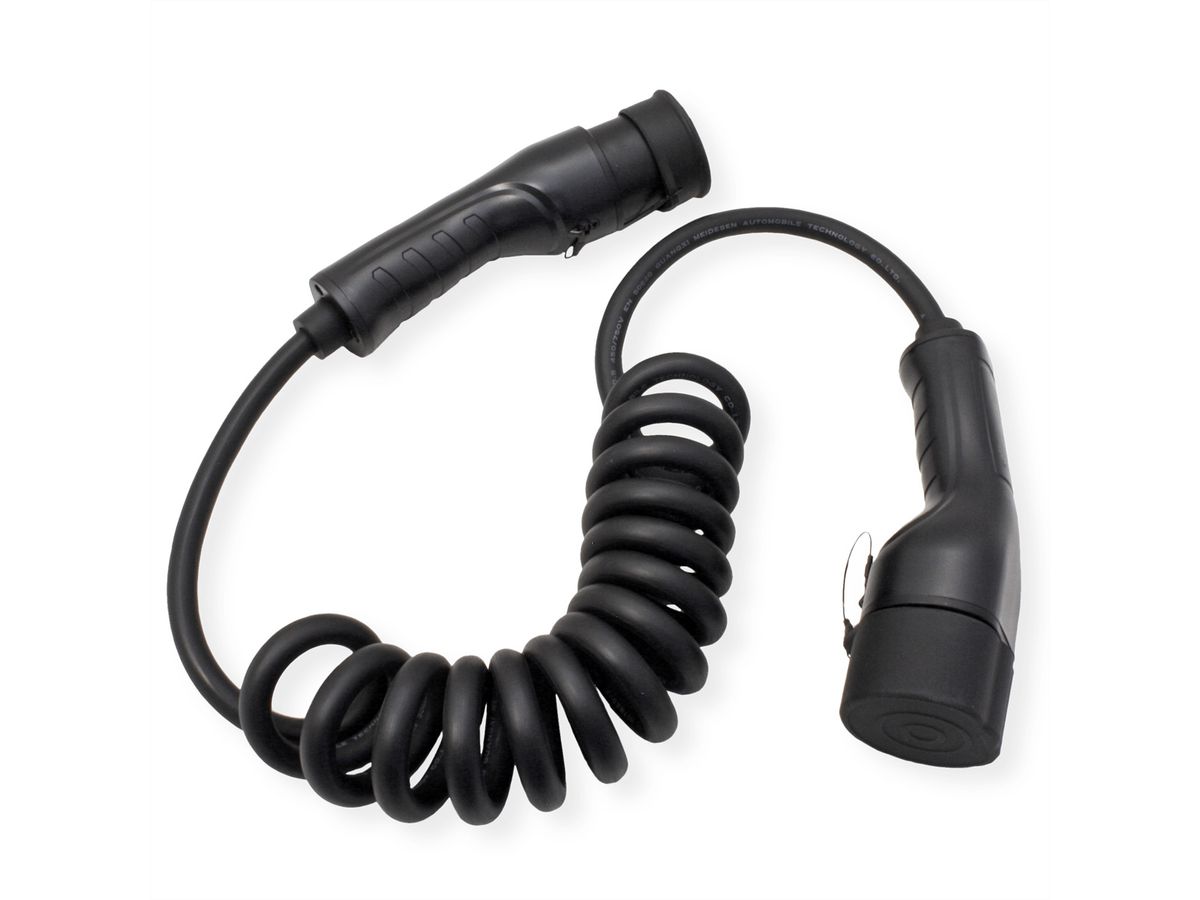 ROLINE Câble de recharge VE type2, 1-Phase, 250VAC (1P+N+E), 32 A, 7,4 kW, spirale, 3 m