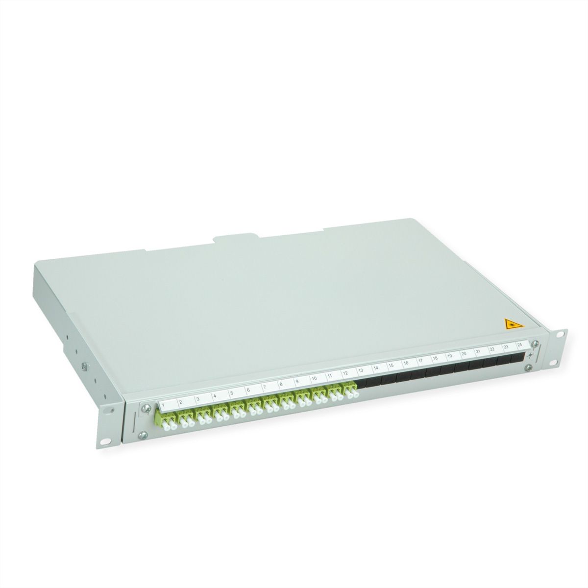 TELEGÄRTNER BASIS V Panneau fibre optique avec coupleurs & Pigtails , 12x LC Duplex, vert sapin, OM5