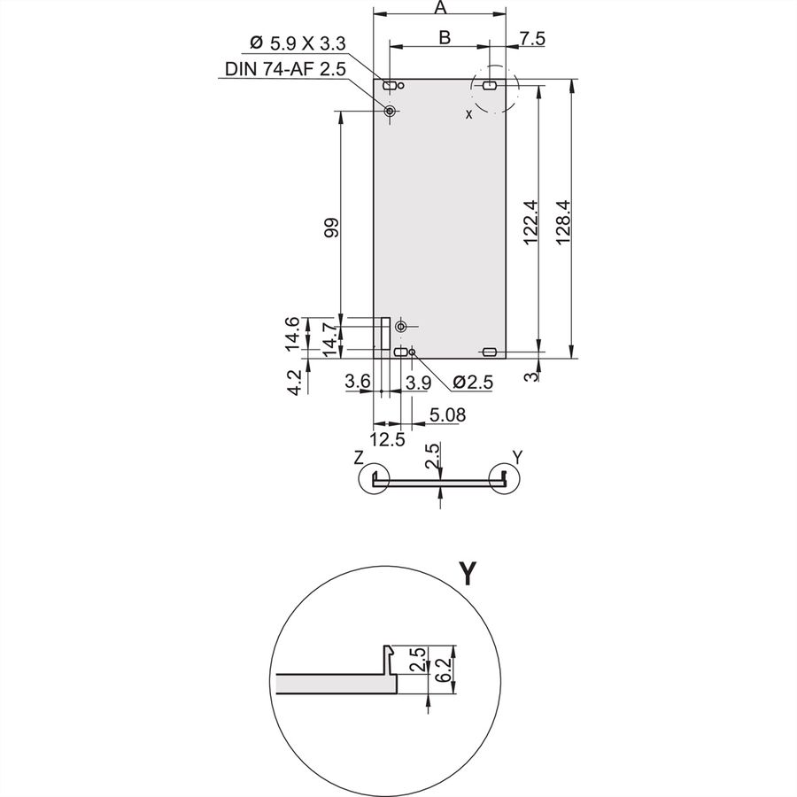 SCHROFF Plug-In Unit U-Profile Face avant pour poignée Forme 1, 3 U, 8 CV, 2,5 mm, Al, Anodisé frontal, Conducteur arrière
