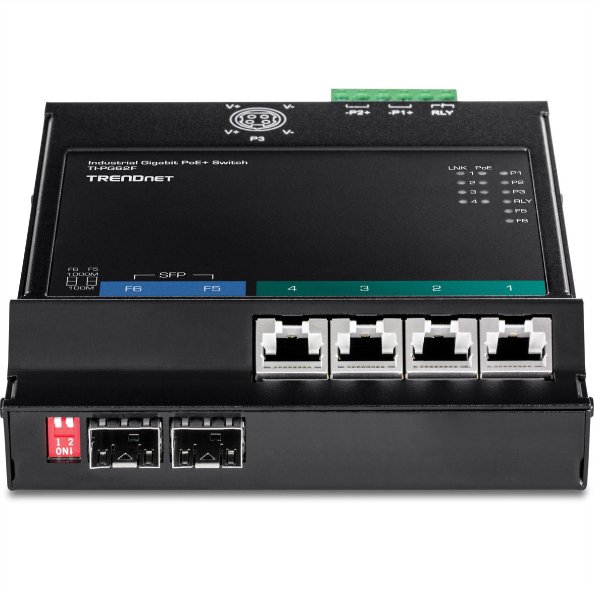 TRENDnet TI-PG62F Switch industriel PoE+ Gigabit à 6 ports avec accès frontal et fixation murale